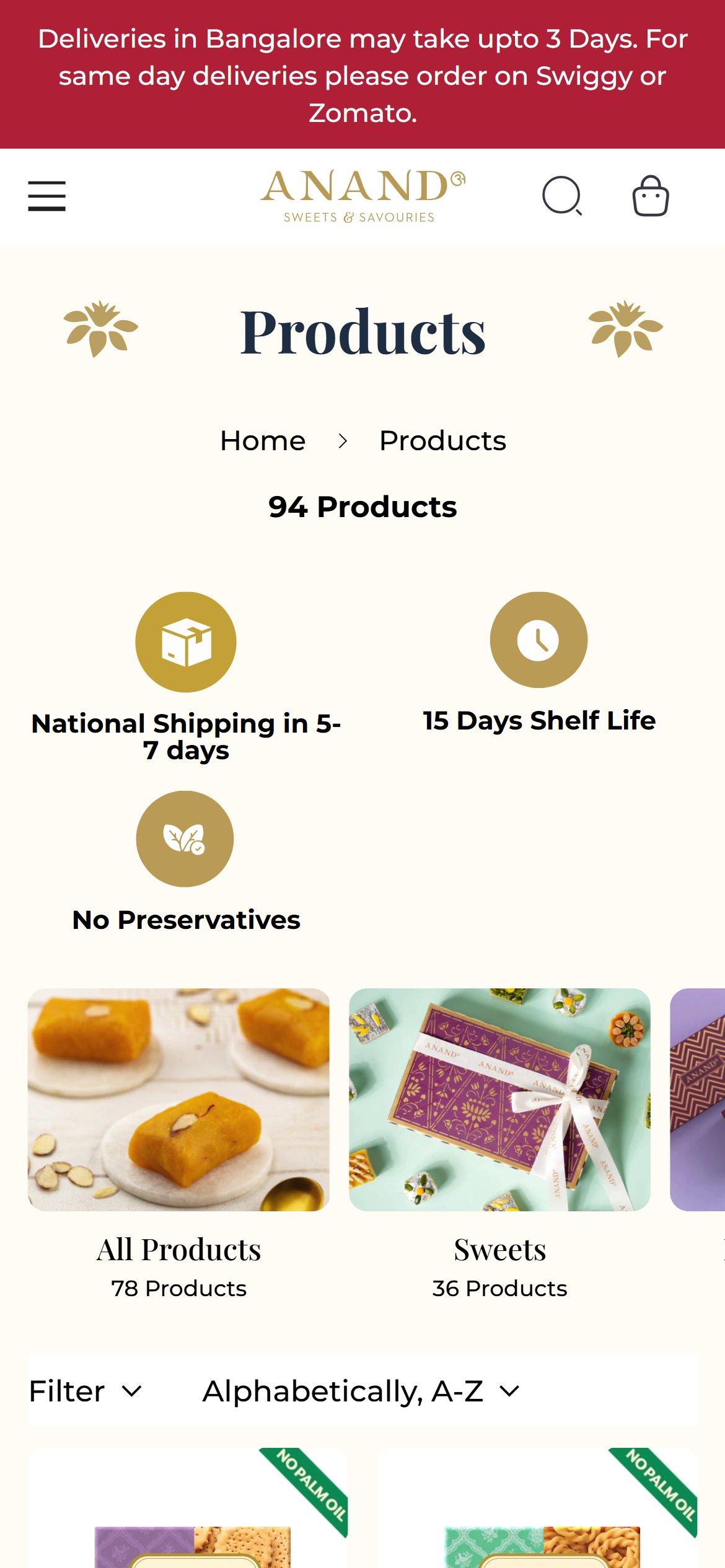 Anand Sweets — Mobile